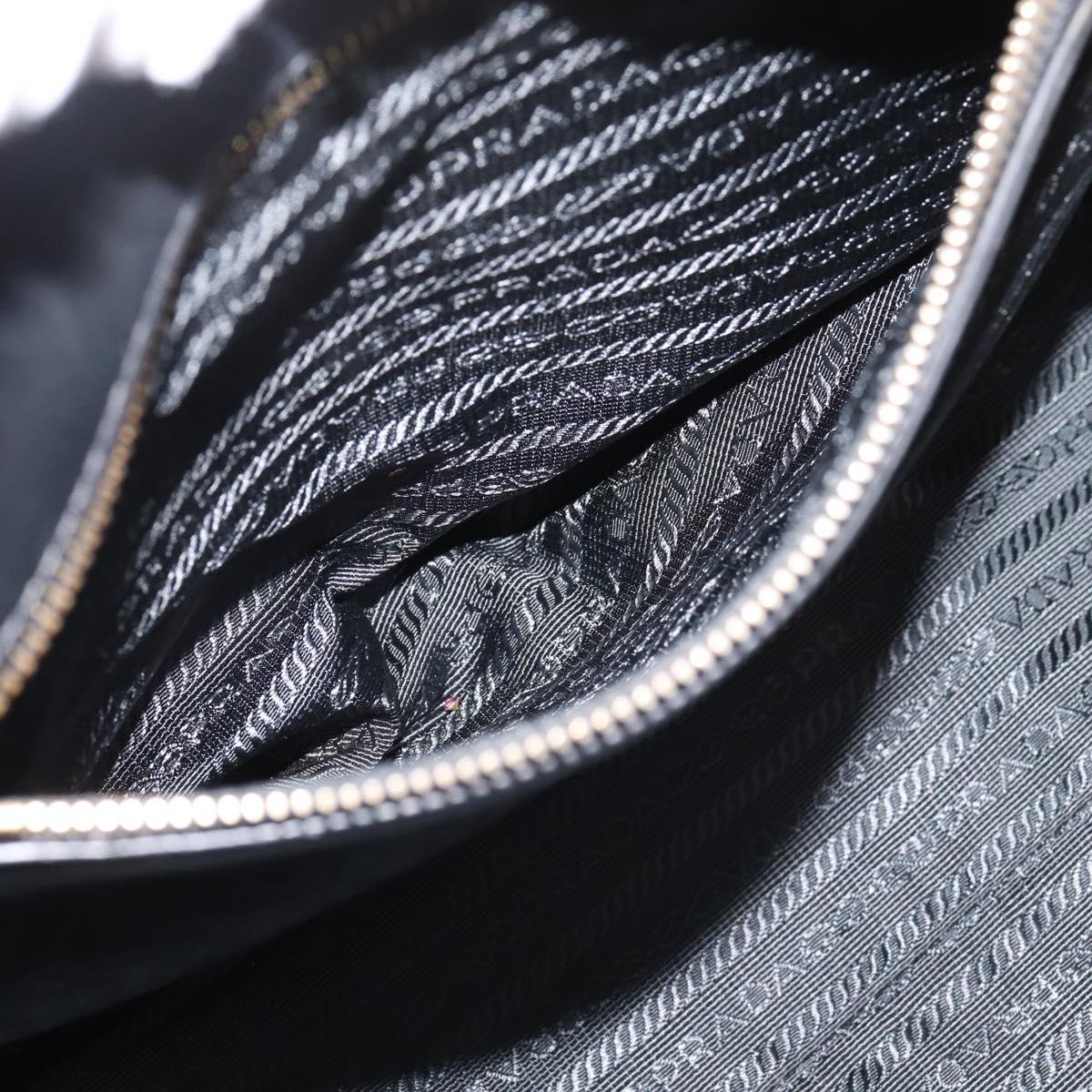 PRADA Hand Bag Leather Black Gold Auth 208562V