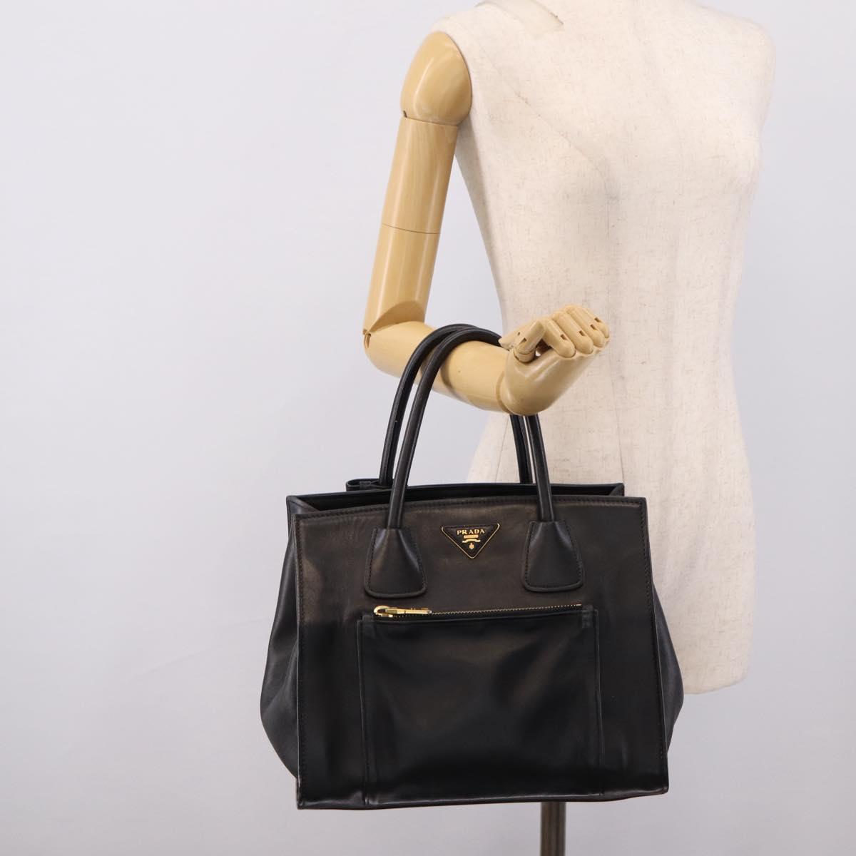 PRADA Hand Bag Leather Black Gold Auth 208562V