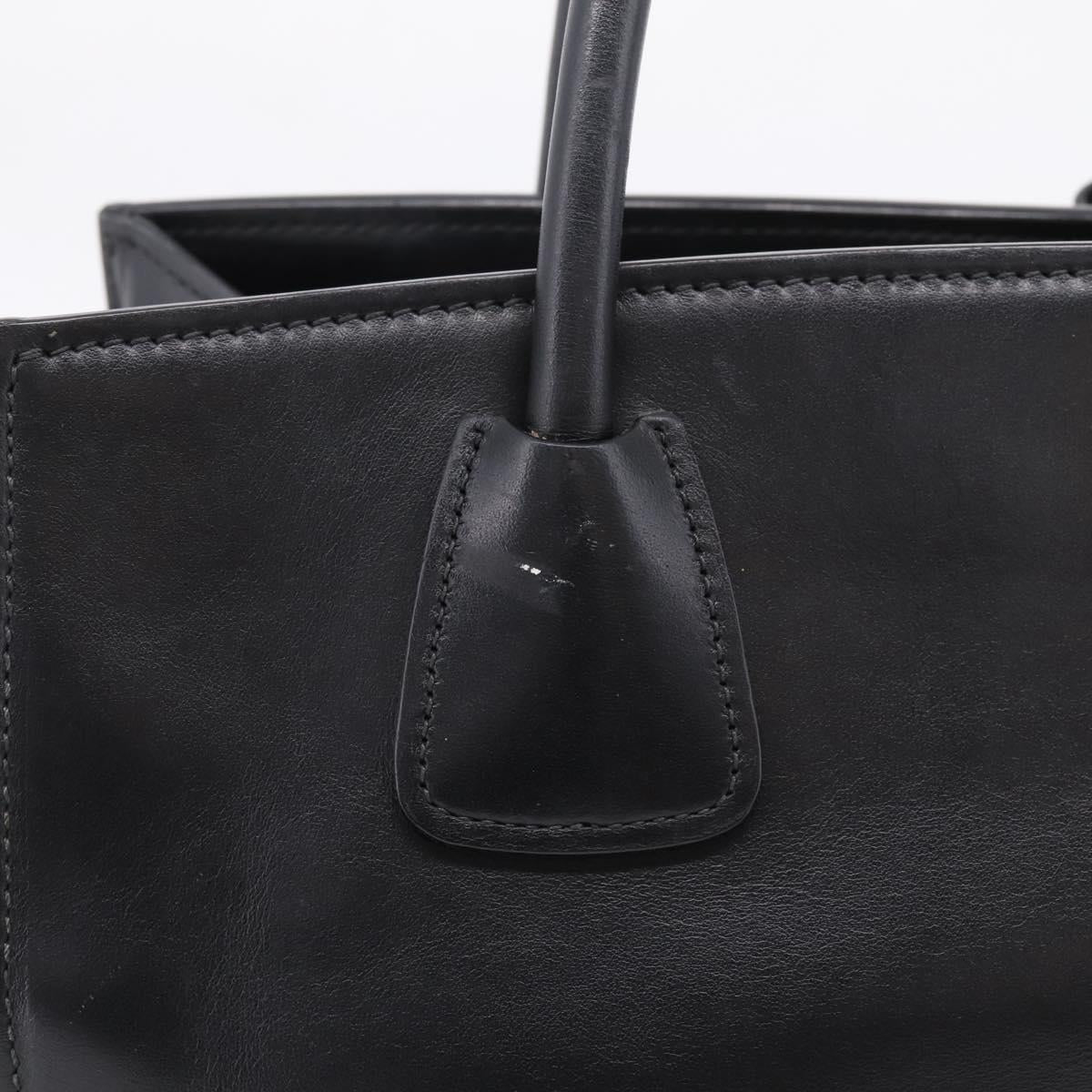 PRADA Hand Bag Leather Black Gold Auth 208562V