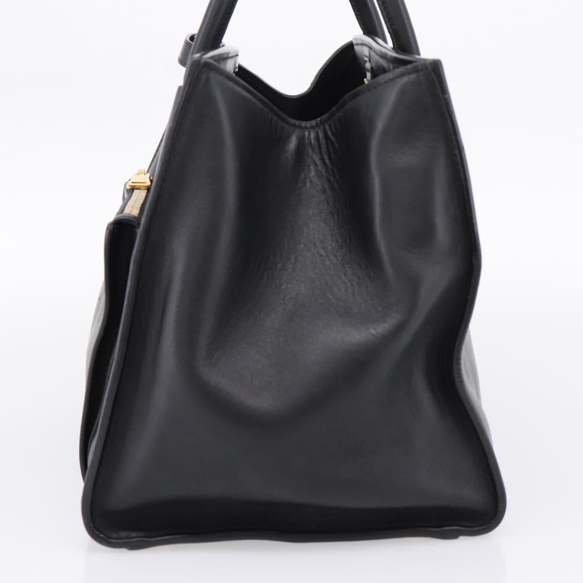 PRADA Hand Bag Leather Black Gold Auth 208562V