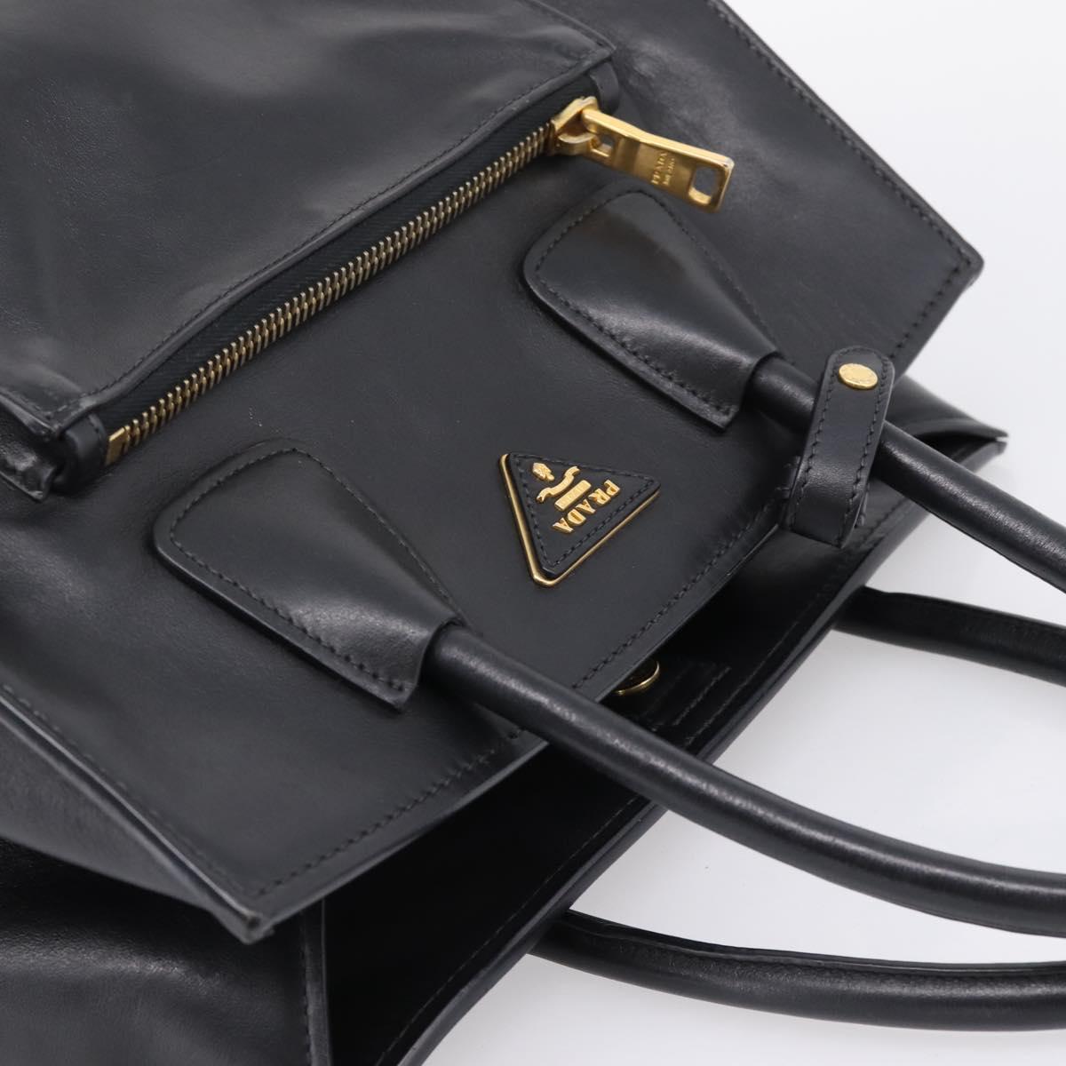 PRADA Hand Bag Leather Black Gold Auth 208562V