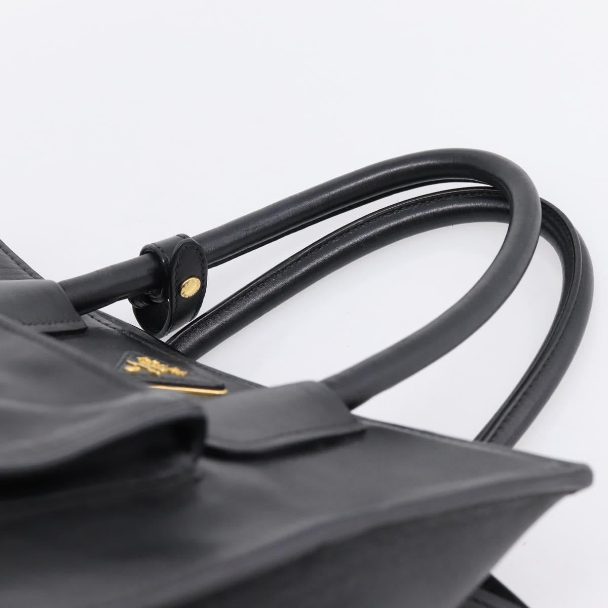 PRADA Hand Bag Leather Black Gold Auth 208562V