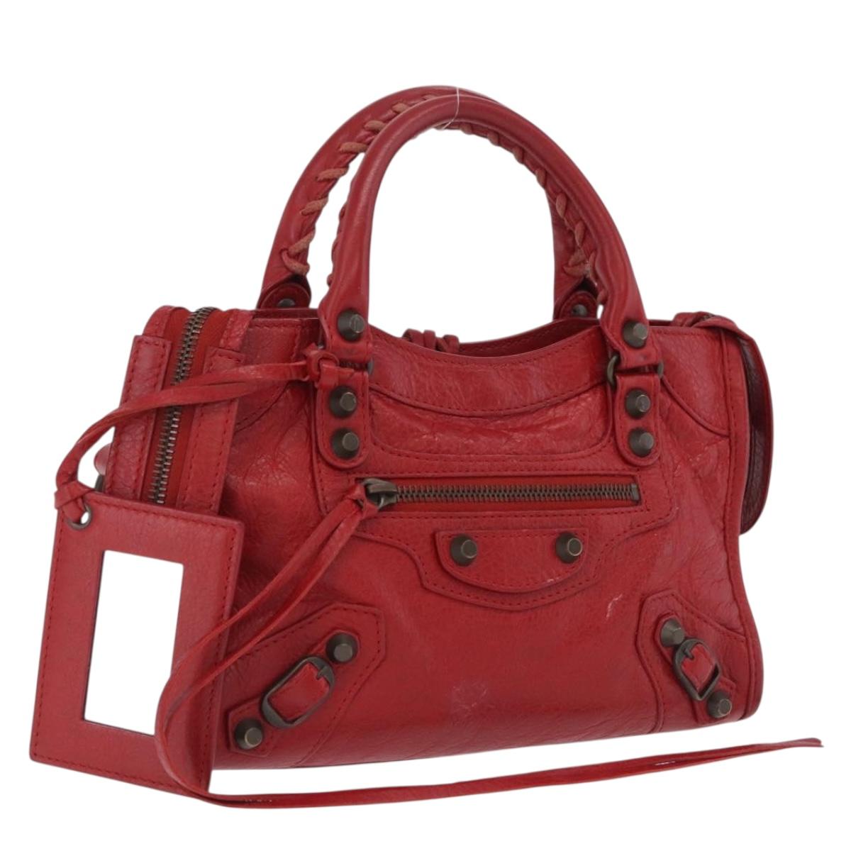 Balenciaga Mini City Hand Bag Leather Red 300295 Auth 208564V