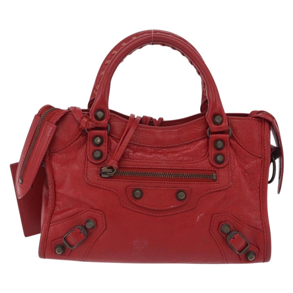 Balenciaga Mini City Hand Bag Leather Red 300295 Auth 208564V