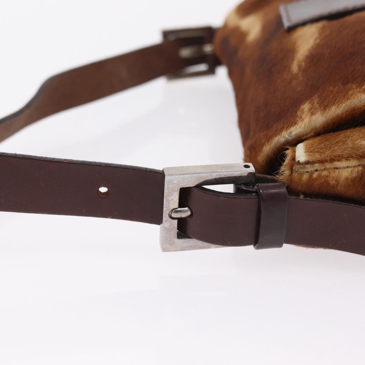 FENDI Mamma Baguette Shoulder Bag Harako Leather Brown Silver 26424 Auth 208565V