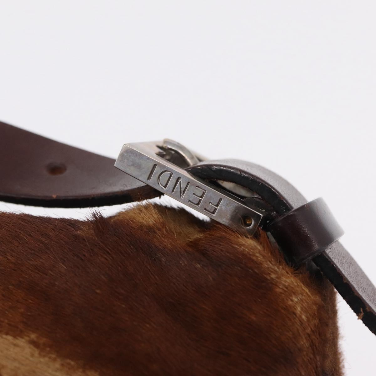 FENDI Mamma Baguette Shoulder Bag Harako Leather Brown Silver 26424 Auth 208565V
