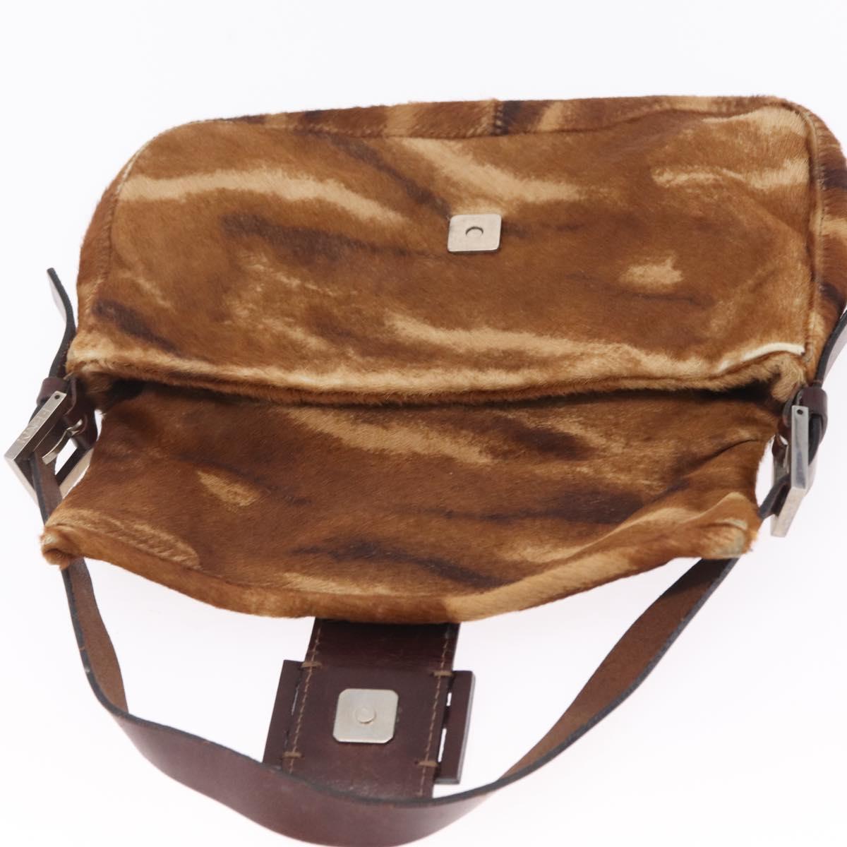 FENDI Mamma Baguette Shoulder Bag Harako Leather Brown Silver 26424 Auth 208565V