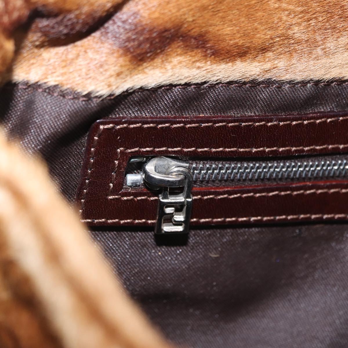 FENDI Mamma Baguette Shoulder Bag Harako Leather Brown Silver 26424 Auth 208565V
