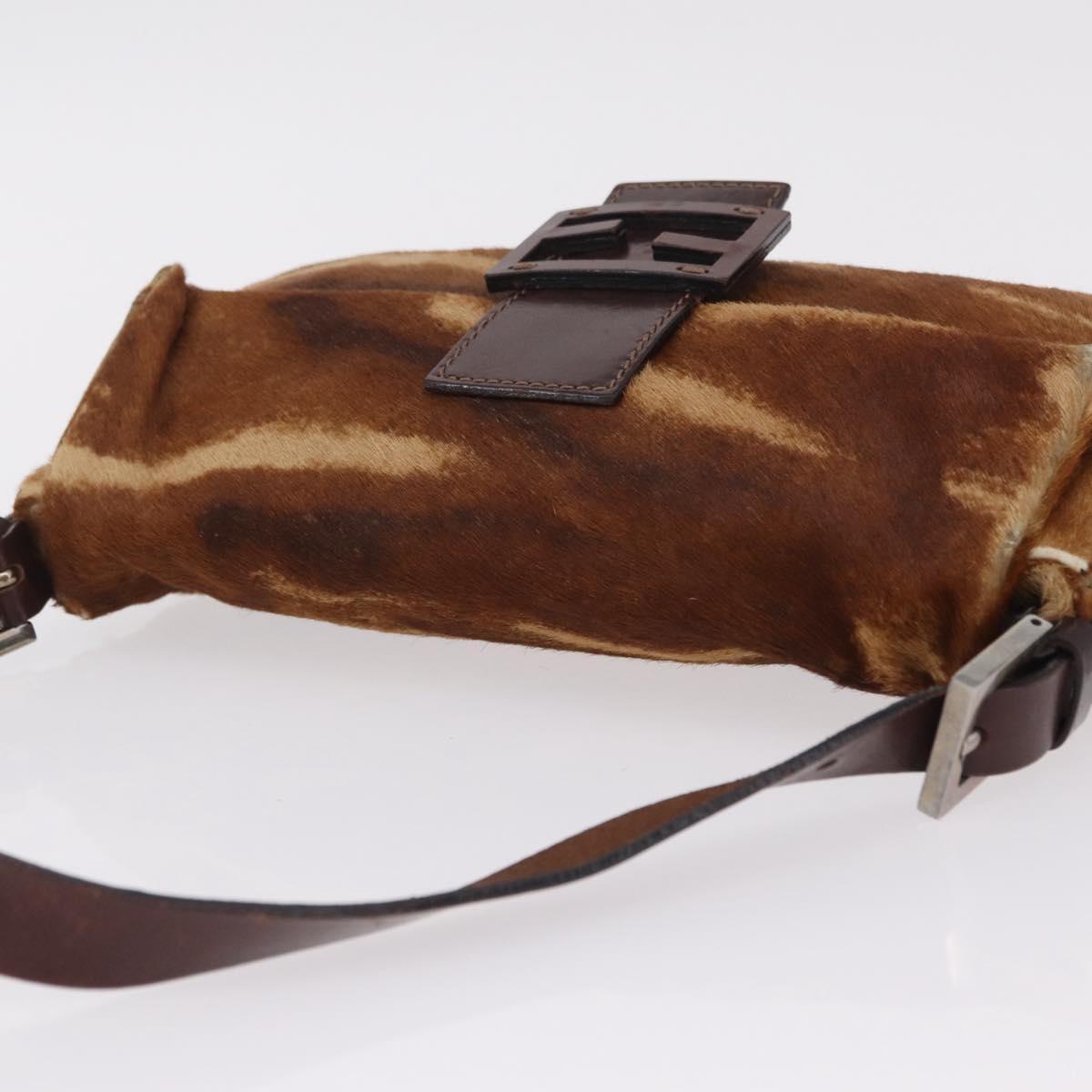 FENDI Mamma Baguette Shoulder Bag Harako Leather Brown Silver 26424 Auth 208565V