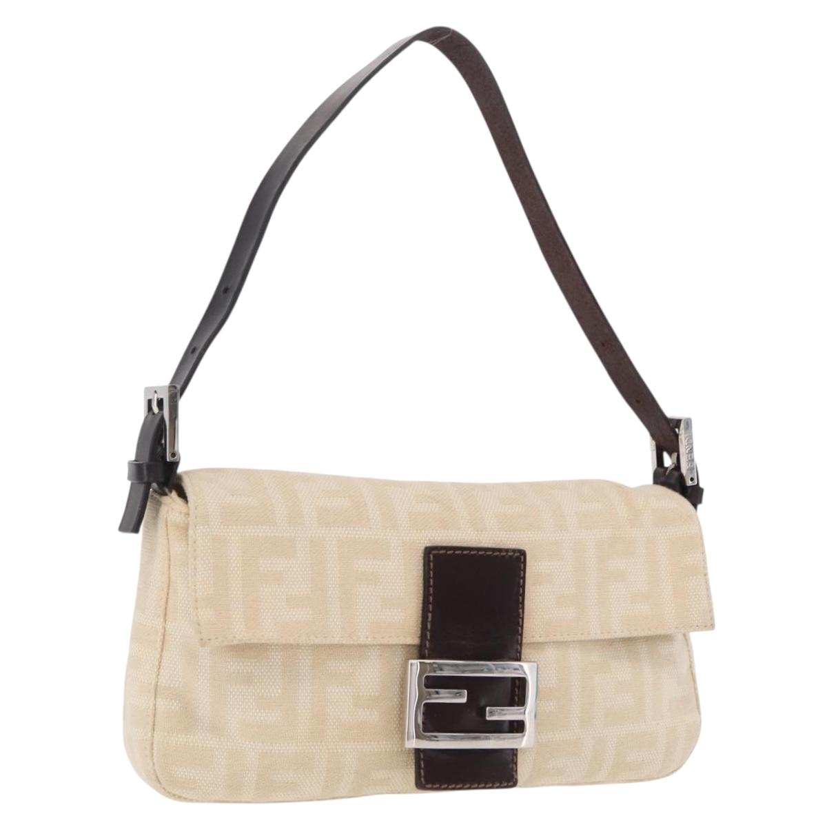 FENDI Zucca Canvas Mamma Baguette Shoulder Bag Beige Silver 26424 Auth 208569V