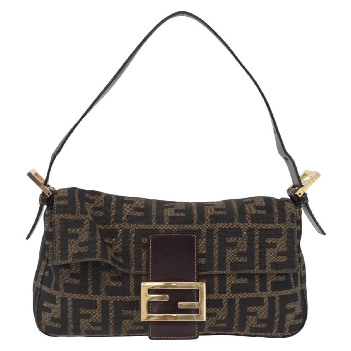 FENDI Zucca Canvas Mamma Baguette Shoulder Bag Black Brown Auth 208570V