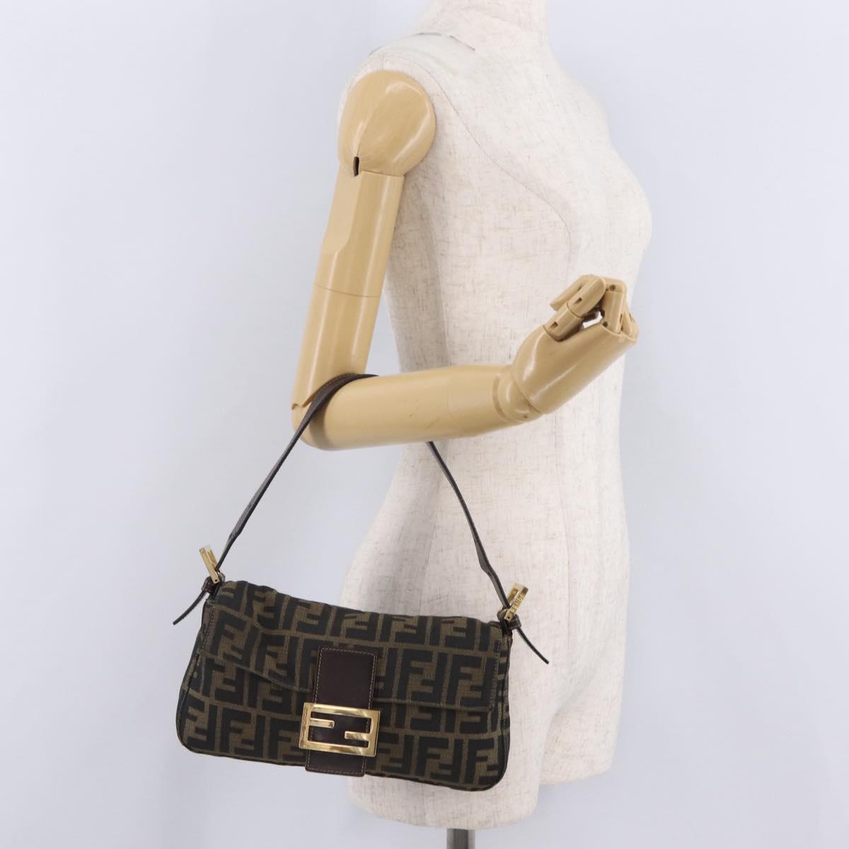FENDI Zucca Canvas Mamma Baguette Shoulder Bag Black Brown Auth 208570V
