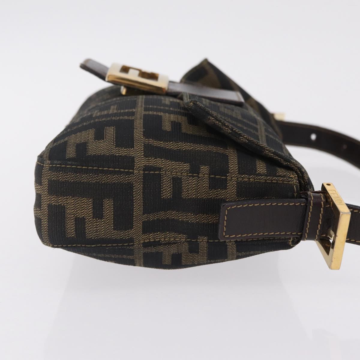 FENDI Zucca Canvas Mamma Baguette Shoulder Bag Black Brown Auth 208570V