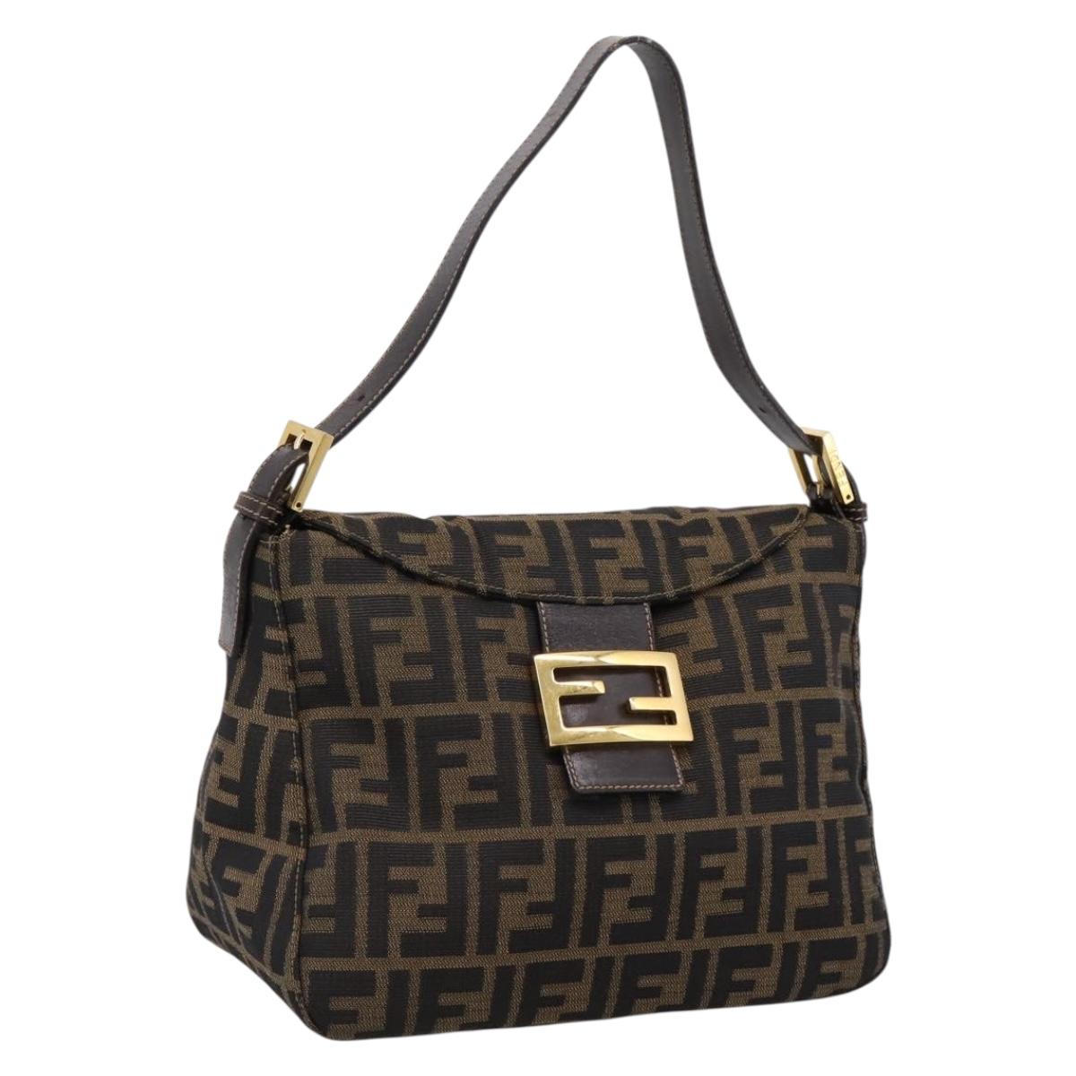 FENDI Zucca Canvas Mamma Baguette Shoulder Bag Brown Black 26425 Auth 208571V