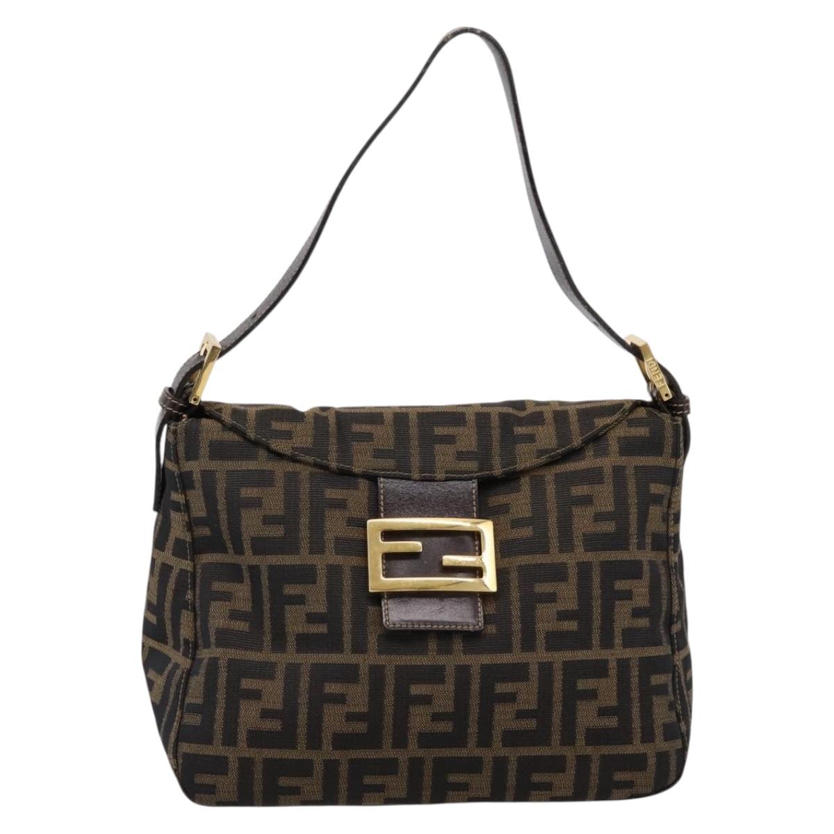 FENDI Zucca Canvas Mamma Baguette Shoulder Bag Brown Black 26425 Auth 208571V