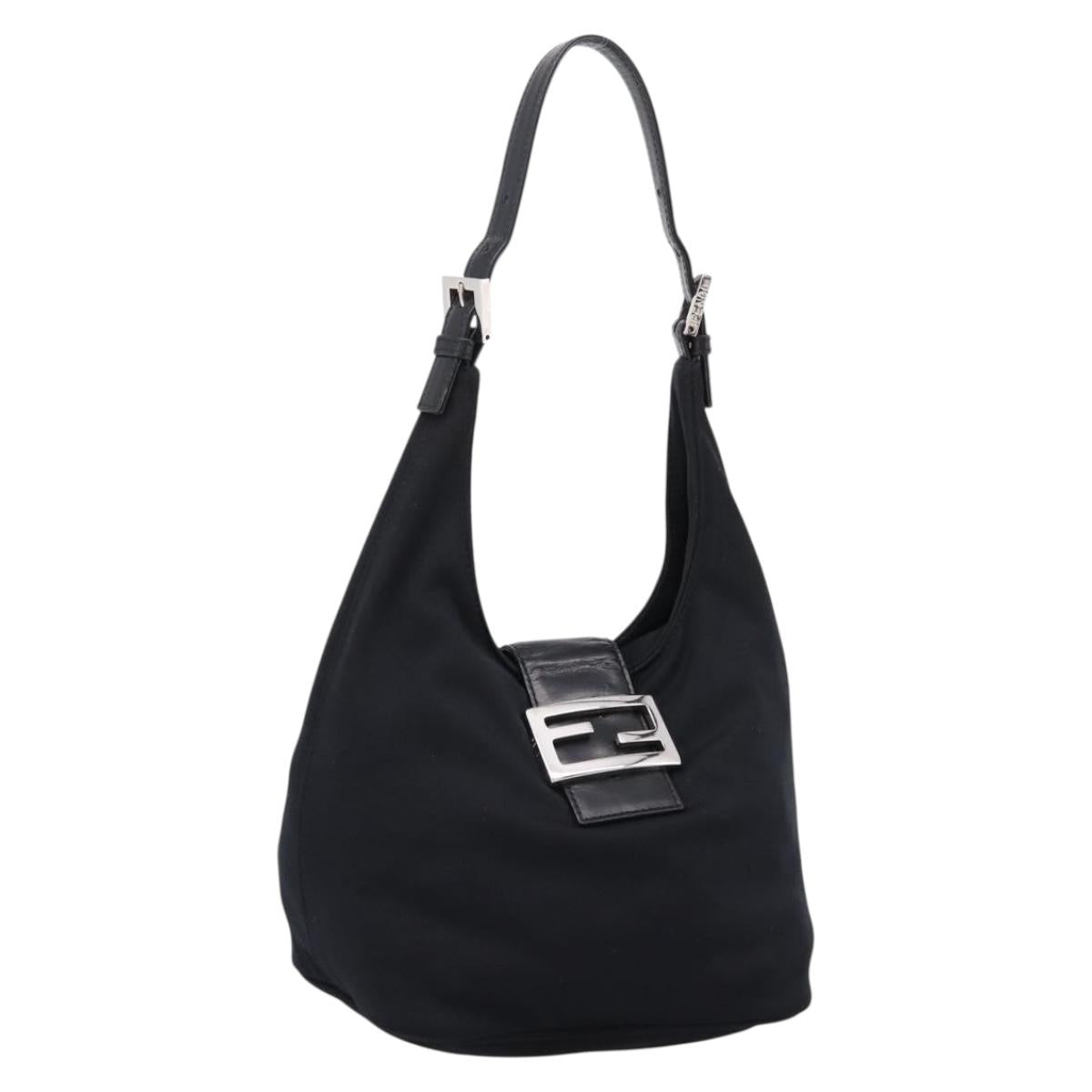 FENDI Mamma Baguette Shoulder Bag Cotton Jersey Black Silver 26686 Auth 208573V