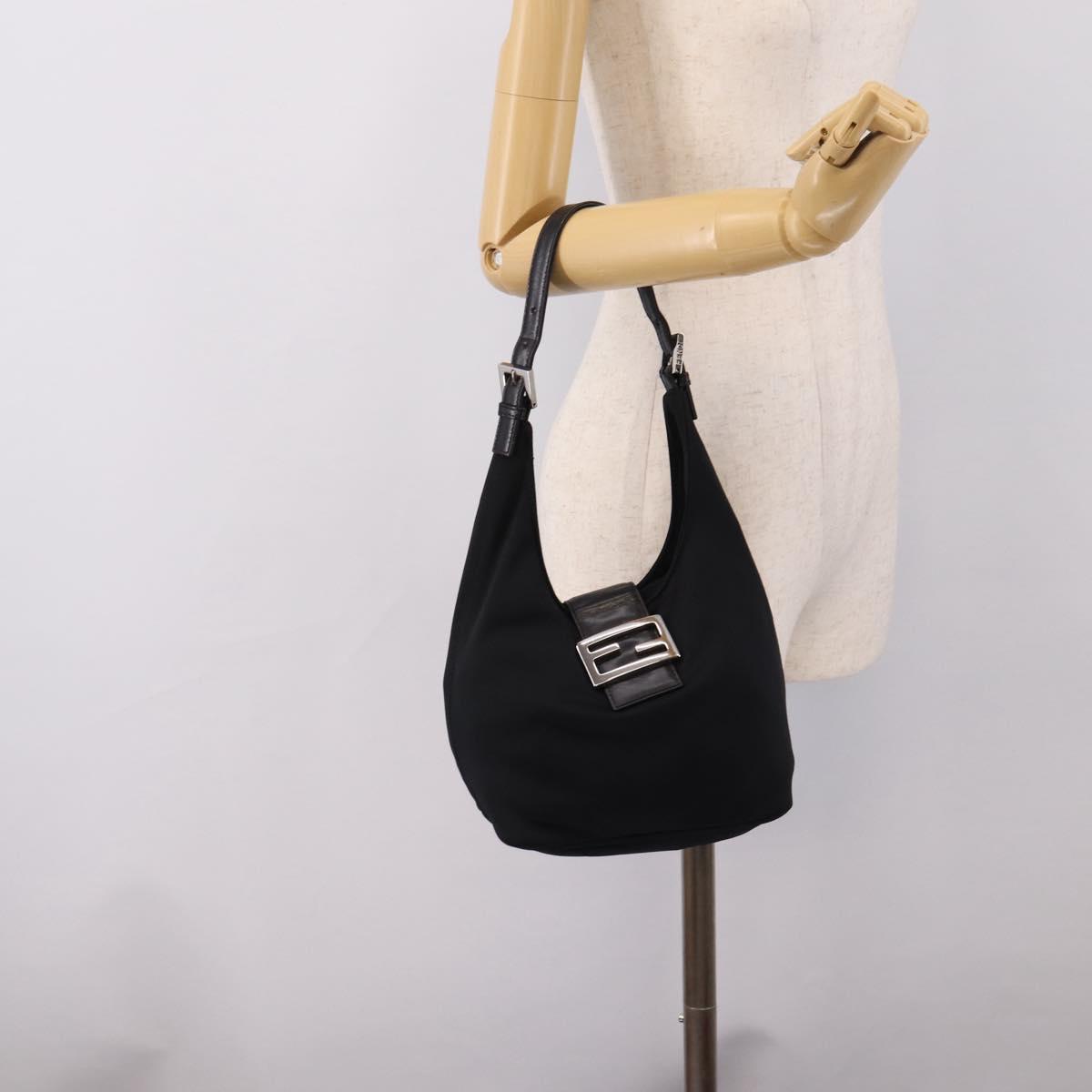 FENDI Mamma Baguette Shoulder Bag Cotton Jersey Black Silver 26686 Auth 208573V