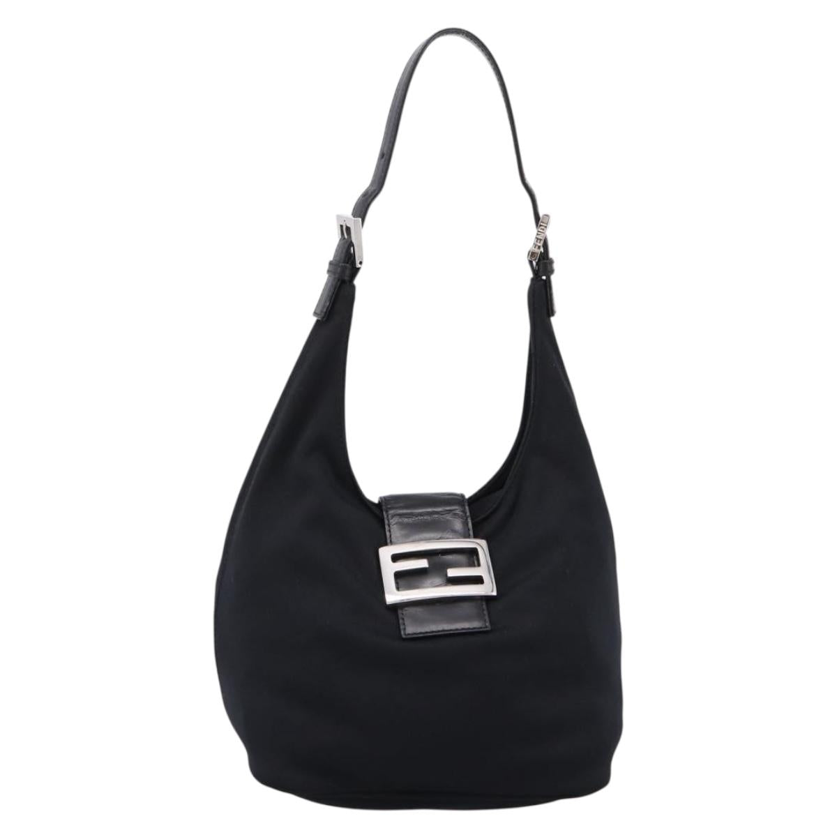 FENDI Mamma Baguette Shoulder Bag Cotton Jersey Black Silver 26686 Auth 208573V
