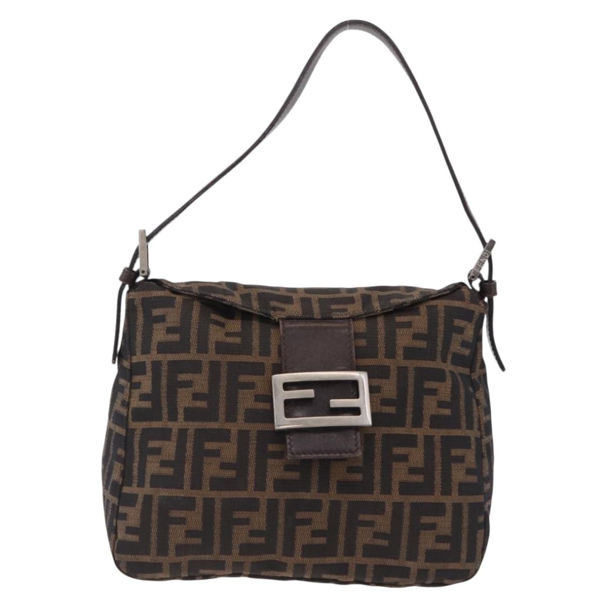 FENDI Zucca Canvas Mamma Baguette Shoulder Bag Brown Black 26426 Auth 208575A
