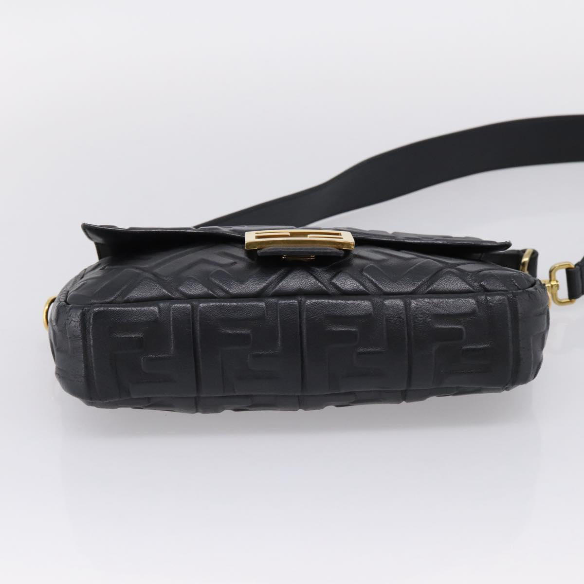 FENDI Zucca Canvas Mamma Baguette Bag Leather 2way Black 8BR600 Auth 208576V