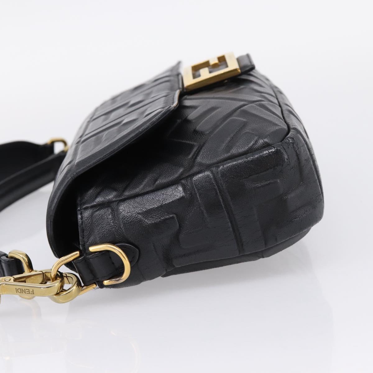 FENDI Zucca Canvas Mamma Baguette Bag Leather 2way Black 8BR600 Auth 208576V