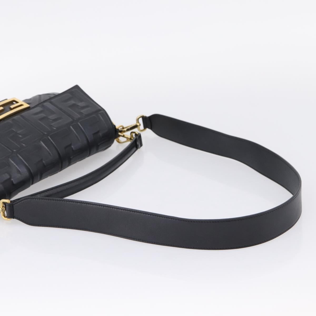 FENDI Zucca Canvas Mamma Baguette Bag Leather 2way Black 8BR600 Auth 208576V