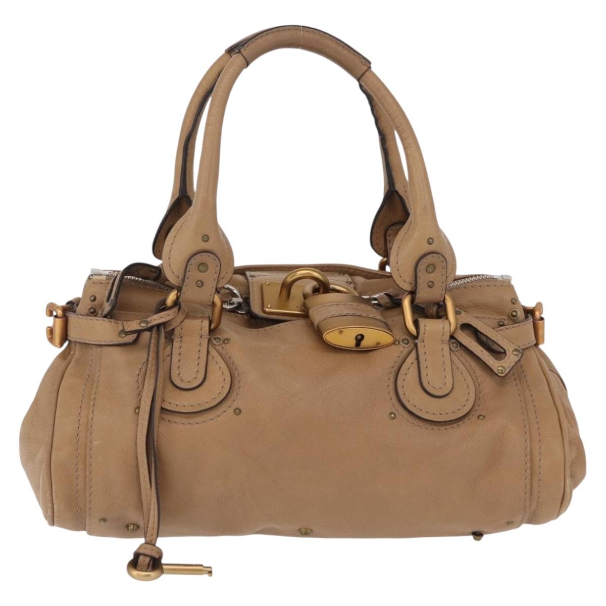 Chloe Paddington Hand Bag Leather Beige Gold Silver Auth 208578V