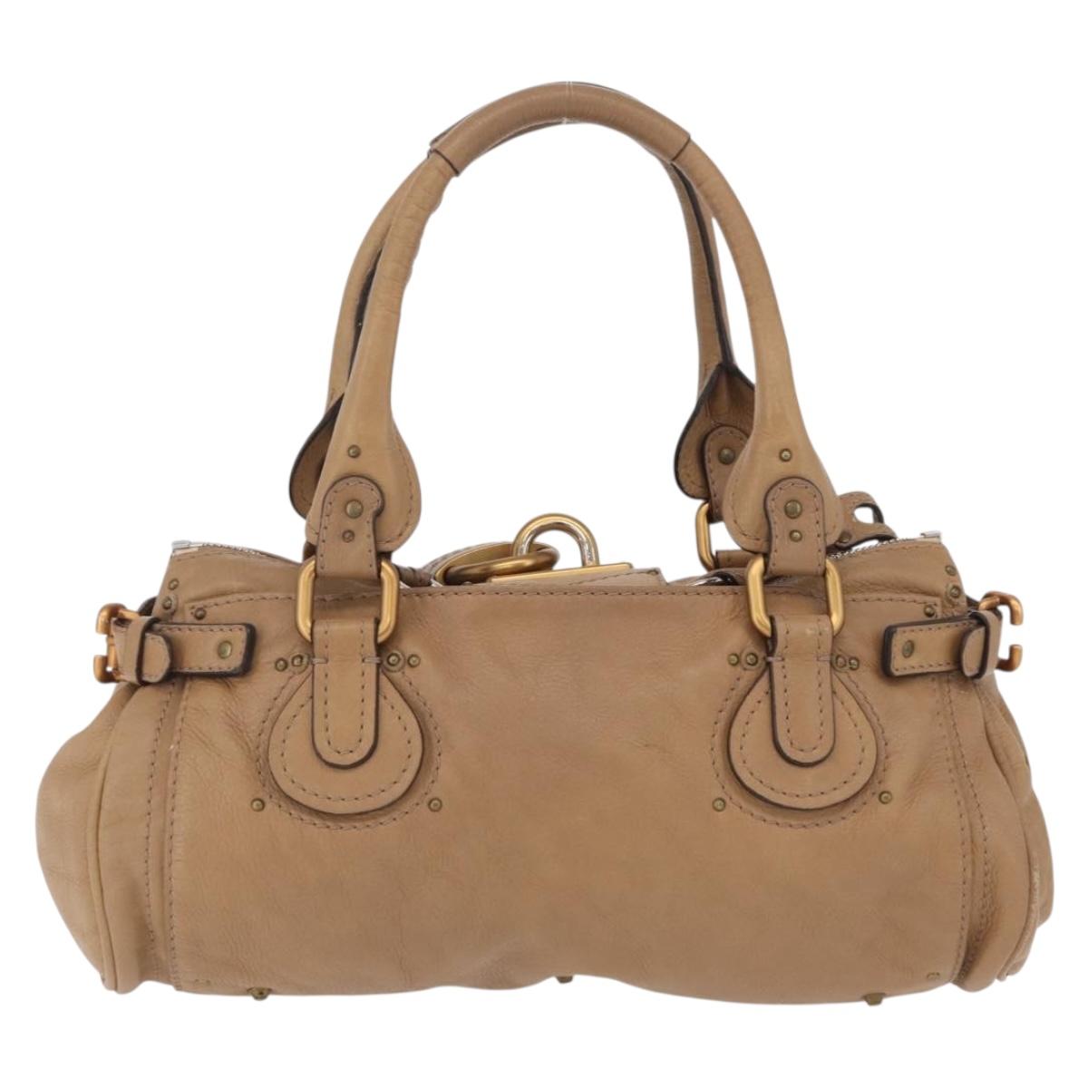 Chloe Paddington Hand Bag Leather Beige Gold Silver Auth 208578V