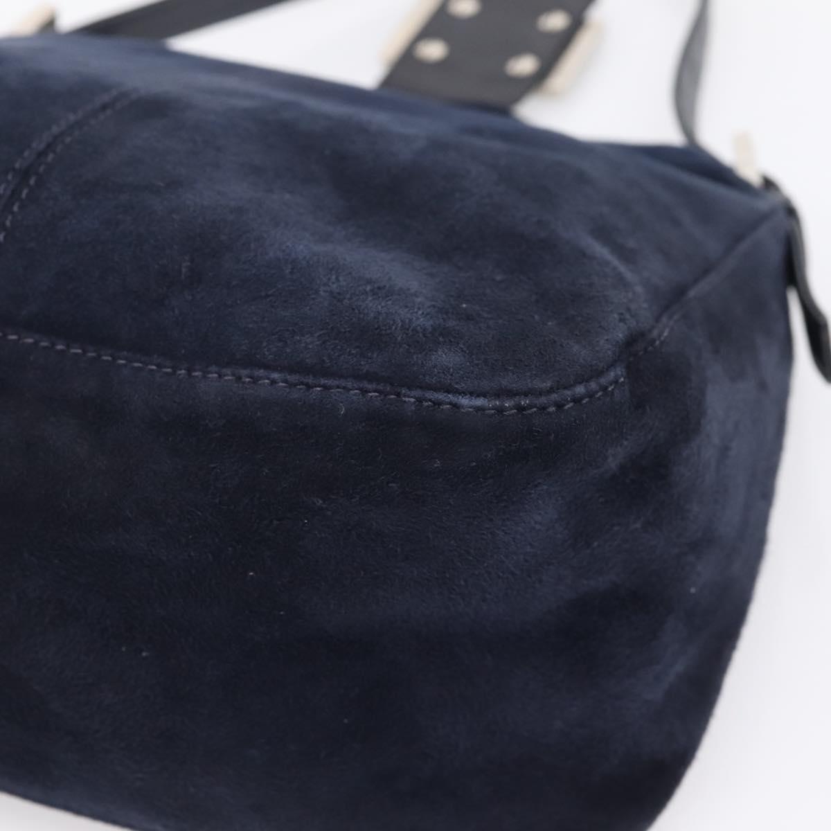 FENDI Mamma Baguette Shoulder Bag Suede Navy Silver 26426 Auth 208579V