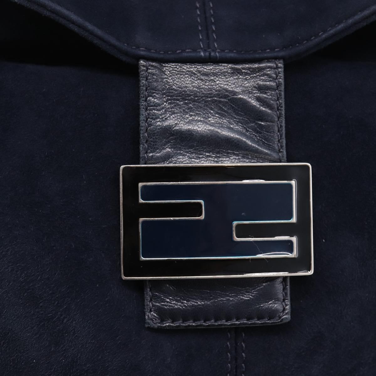 FENDI Mamma Baguette Shoulder Bag Suede Navy Silver 26426 Auth 208579V