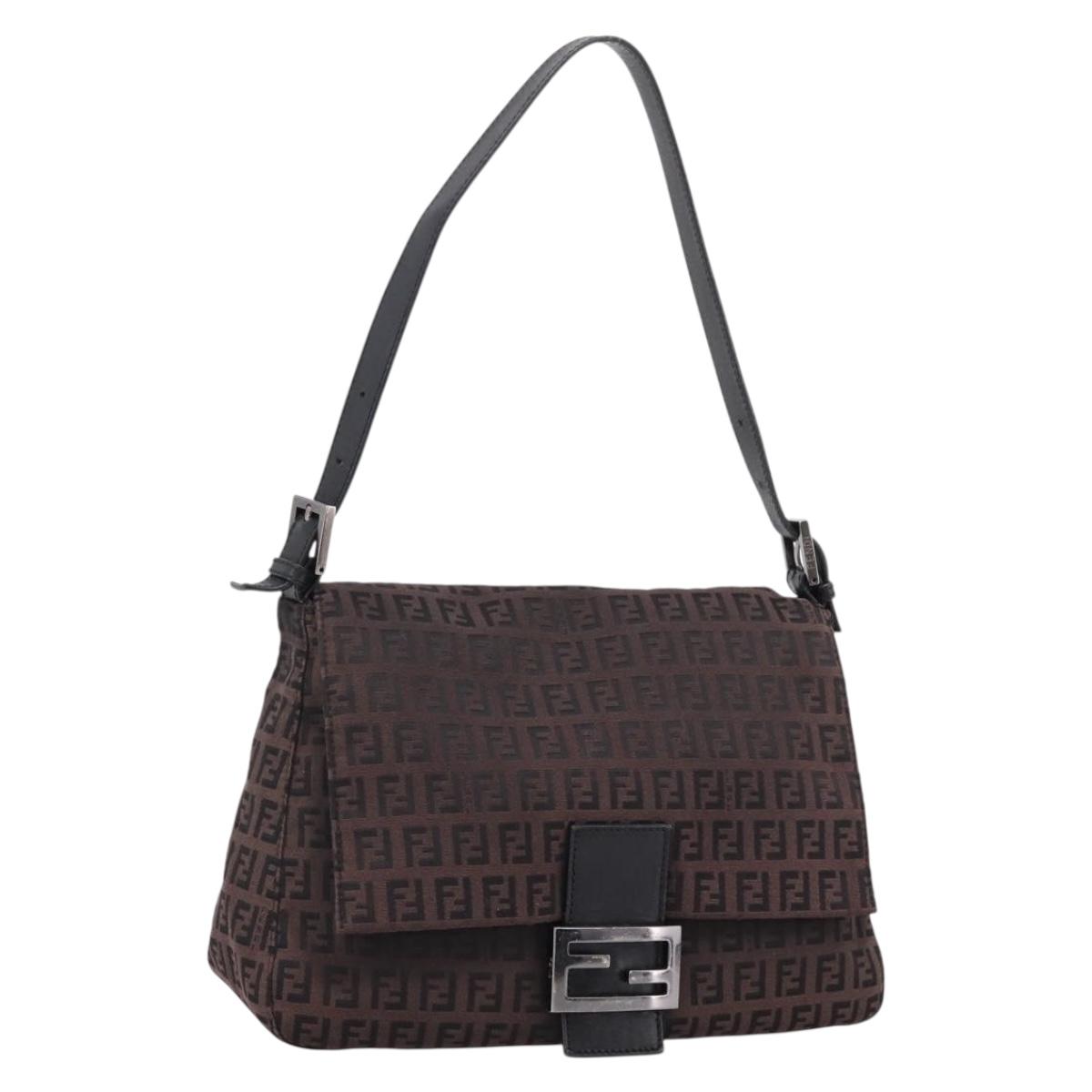 FENDI Zucca Canvas Mamma Baguette Shoulder Bag Gray Silver Auth 208582A