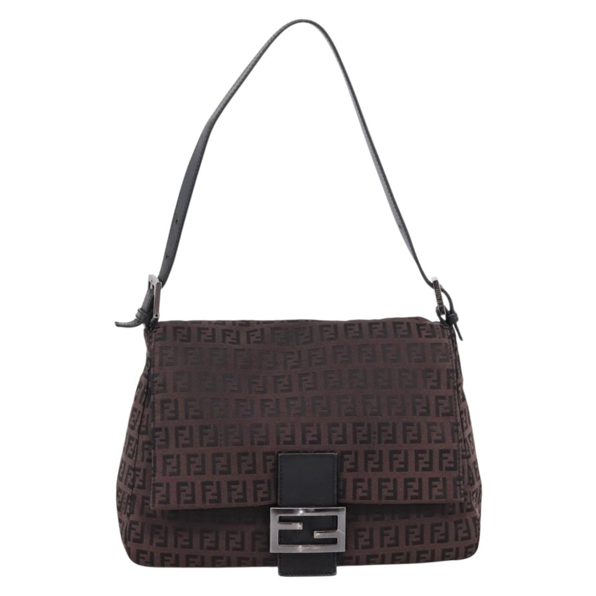 FENDI Zucca Canvas Mamma Baguette Shoulder Bag Gray Silver Auth 208582A