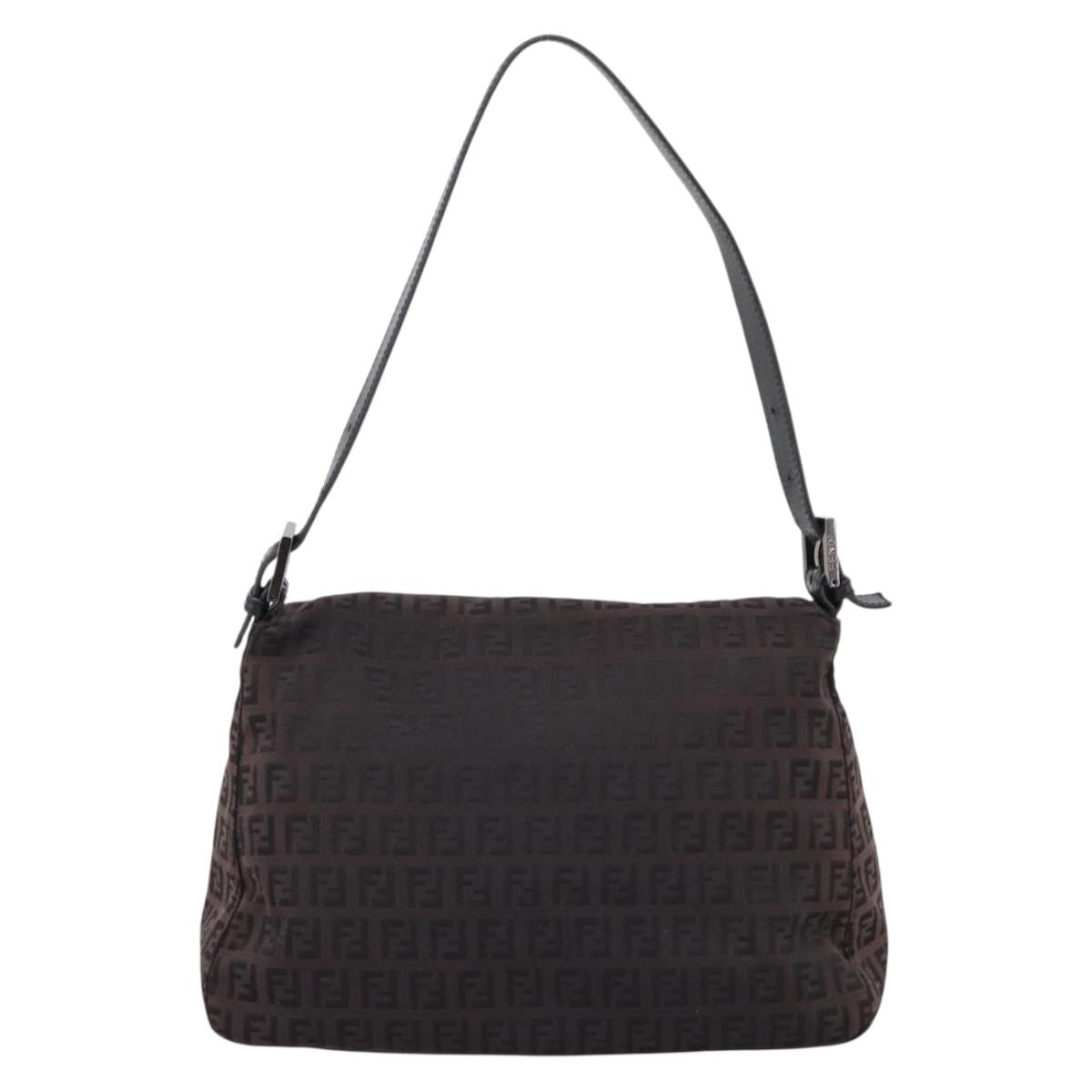 FENDI Zucca Canvas Mamma Baguette Shoulder Bag Gray Silver Auth 208582A