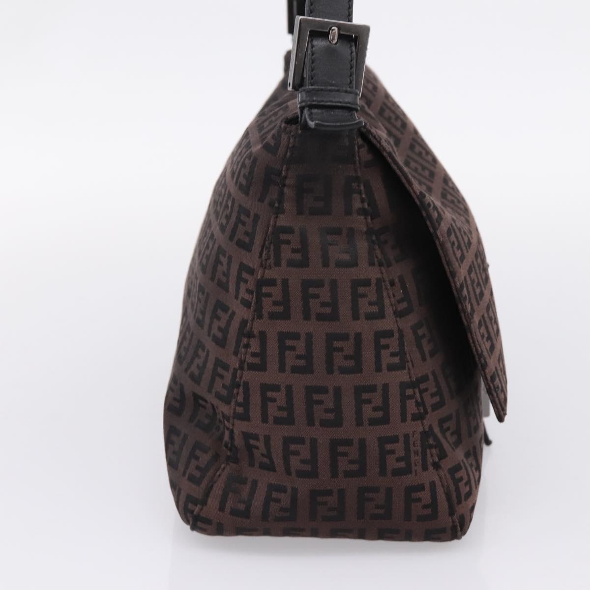 FENDI Zucca Canvas Mamma Baguette Shoulder Bag Gray Silver Auth 208582A