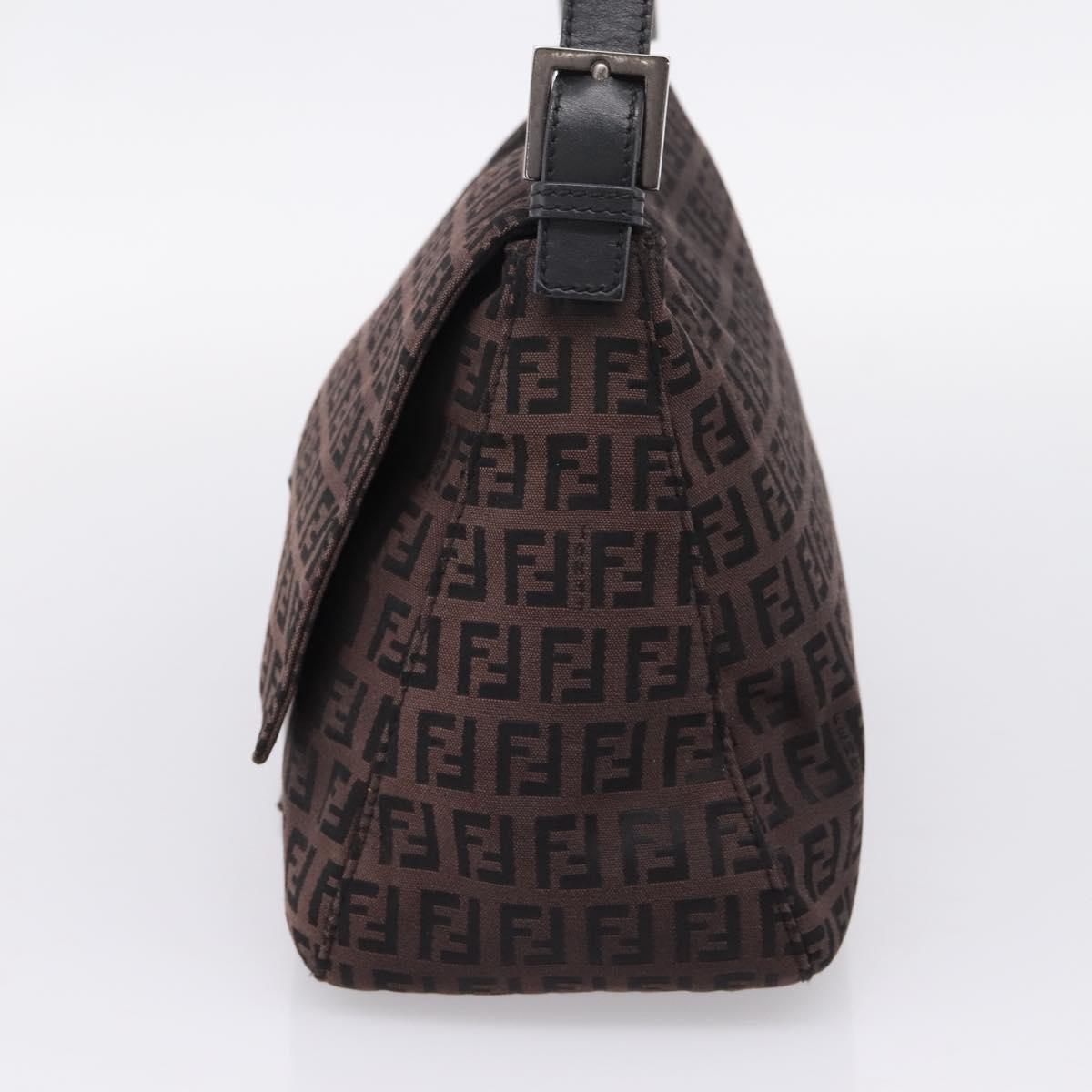 FENDI Zucca Canvas Mamma Baguette Shoulder Bag Gray Silver Auth 208582A
