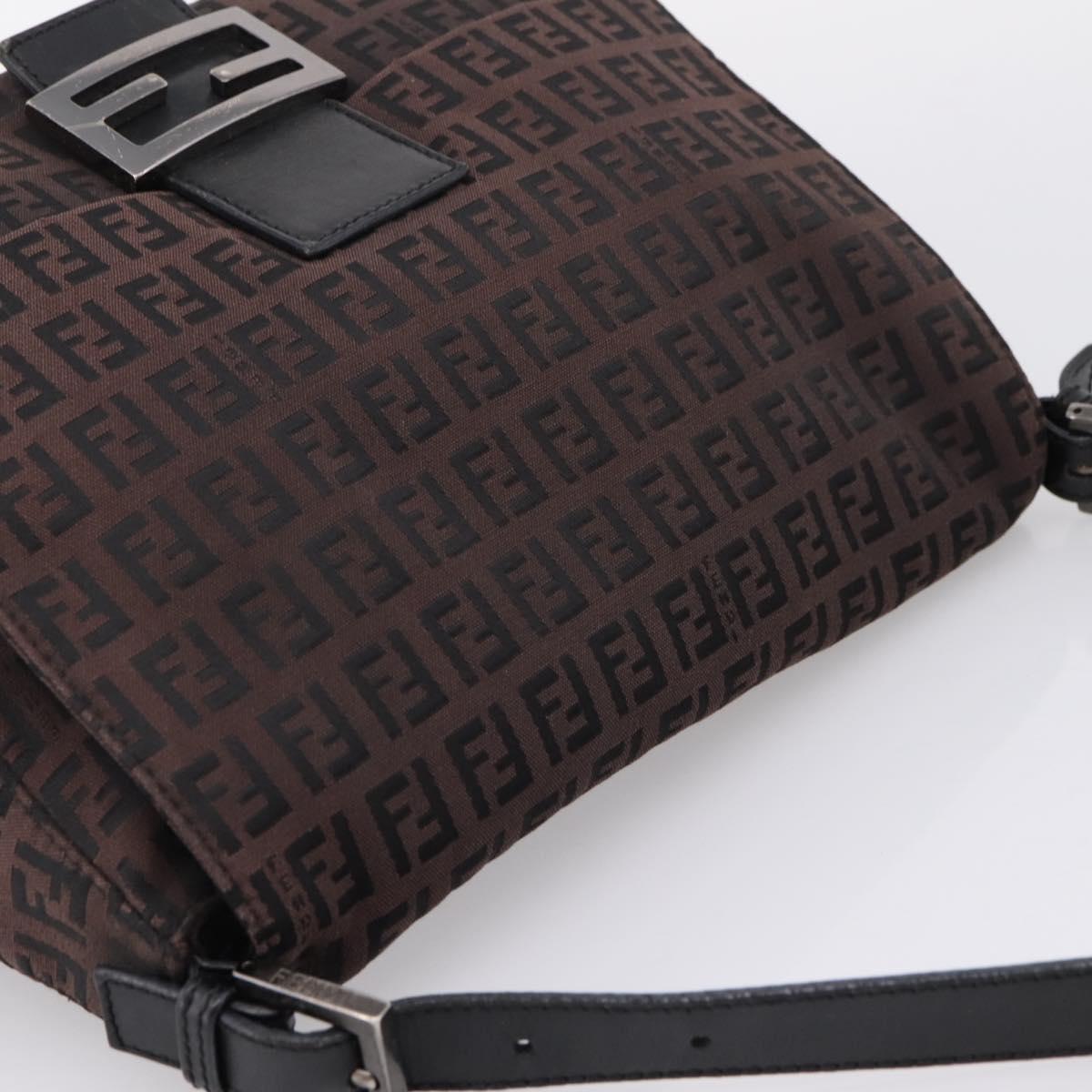 FENDI Zucca Canvas Mamma Baguette Shoulder Bag Gray Silver Auth 208582A