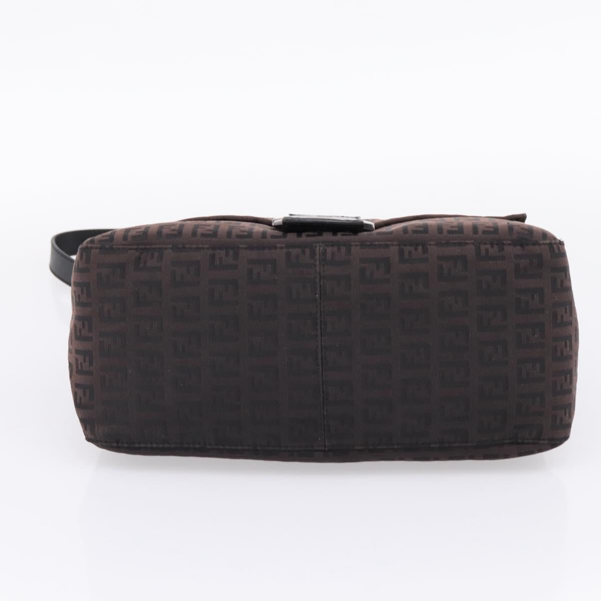 FENDI Zucca Canvas Mamma Baguette Shoulder Bag Gray Silver Auth 208582A