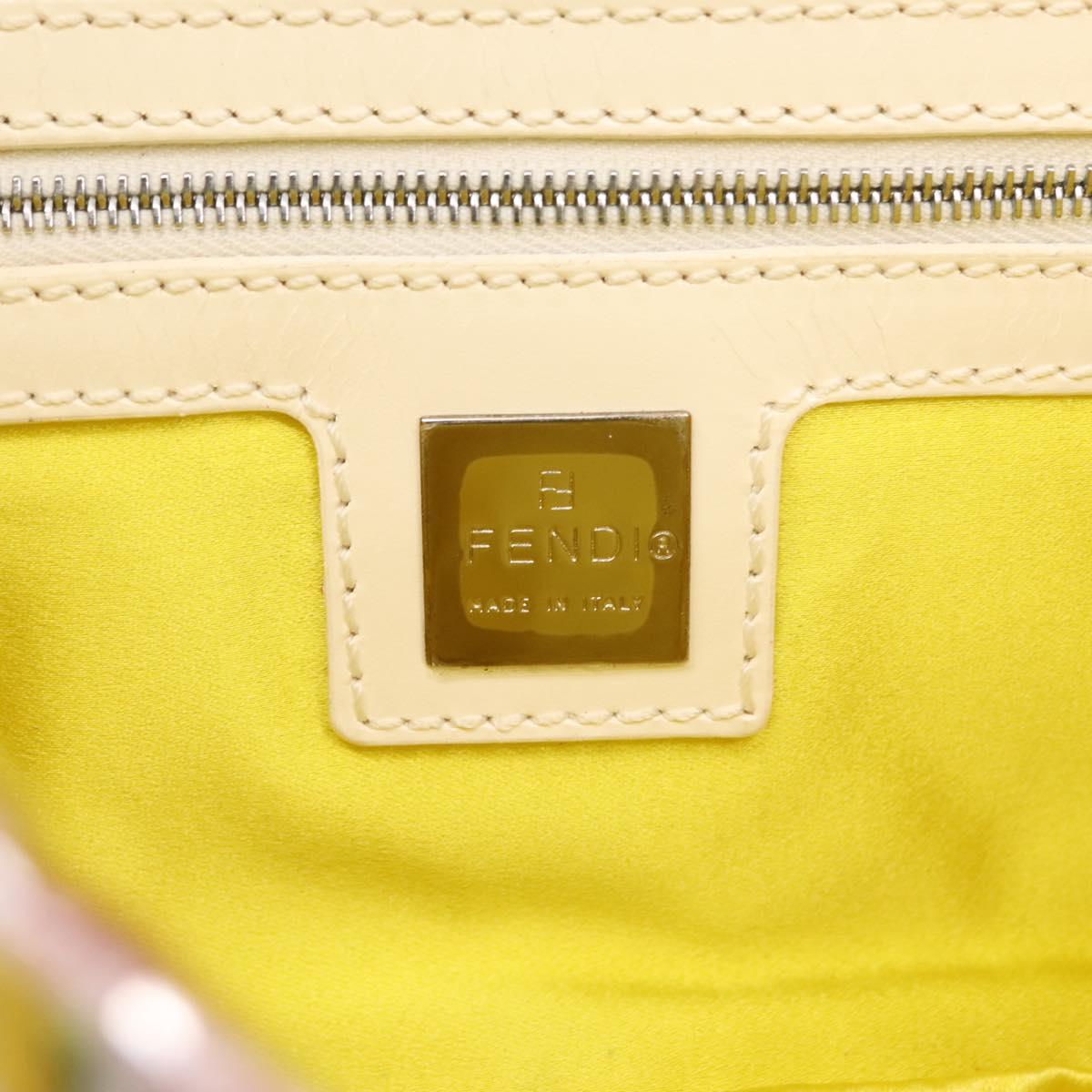 FENDI Mamma Baguette Shoulder Bag Canvas Beads White Silver 26424 Auth 208584SAM