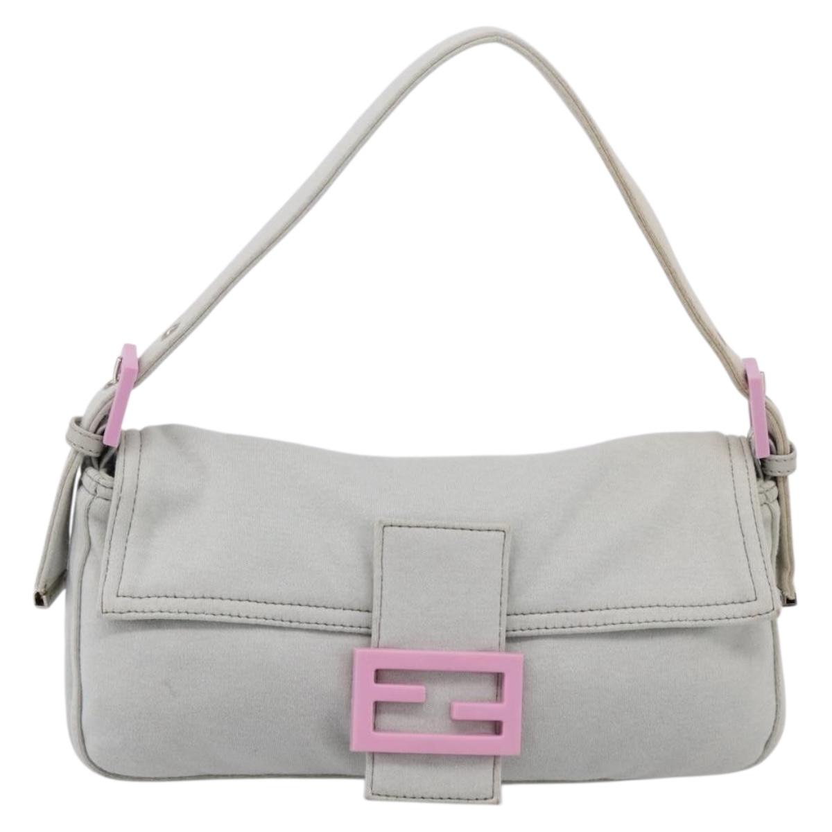 FENDI Mamma Baguette Shoulder Bag Canvas Gray Silver Auth 208585V