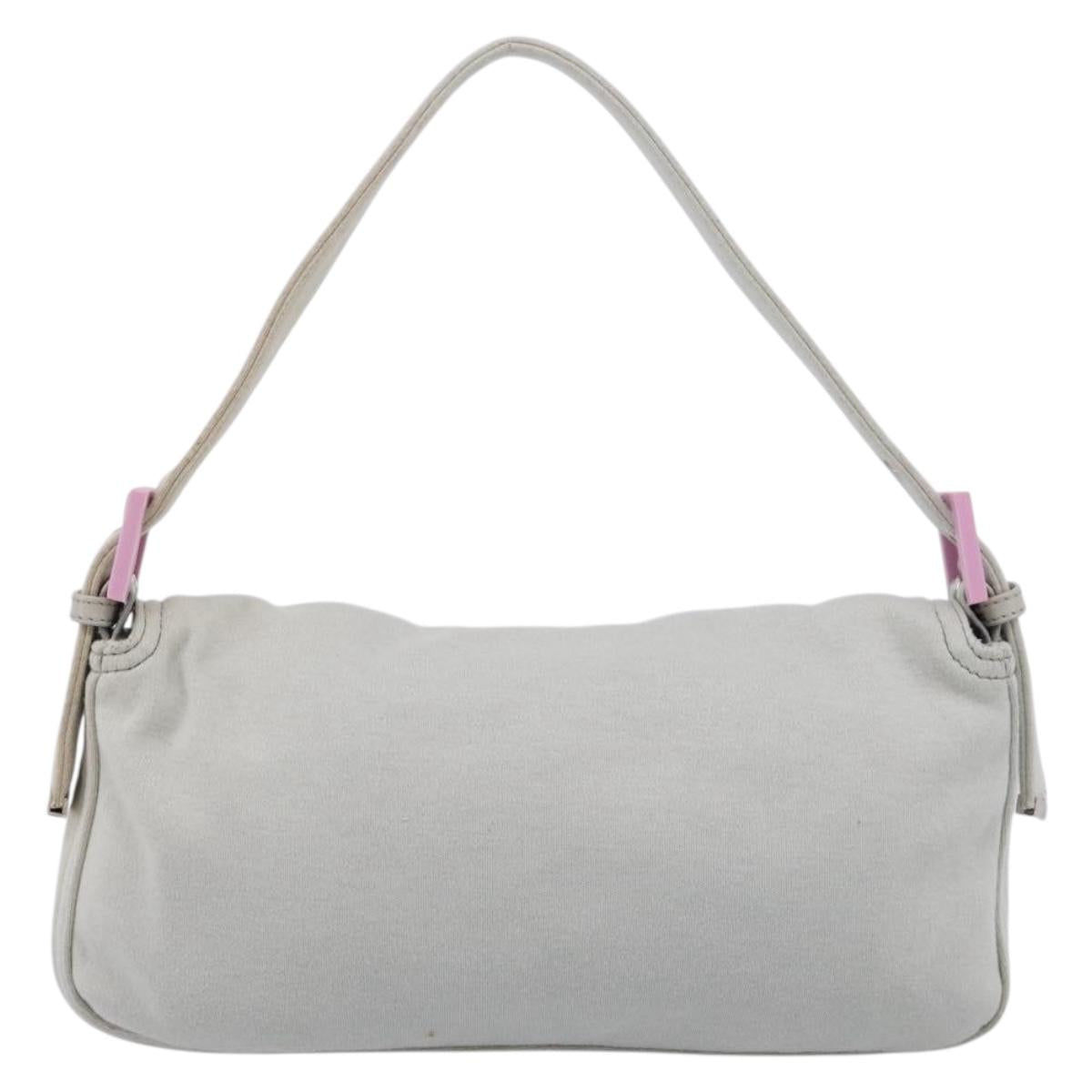 FENDI Mamma Baguette Shoulder Bag Canvas Gray Silver Auth 208585V