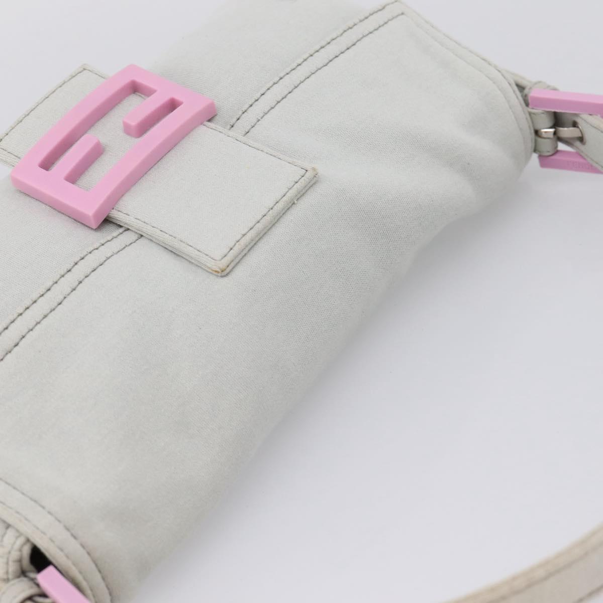 FENDI Mamma Baguette Shoulder Bag Canvas Gray Silver Auth 208585V