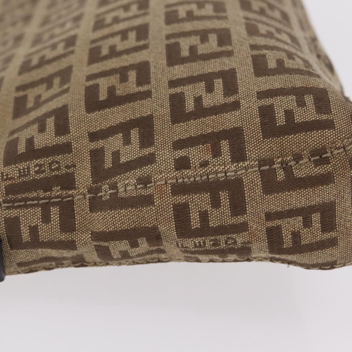 FENDI Zucchino Canvas Accessory Pouch Beige Silver 8BR04 Auth 208587V