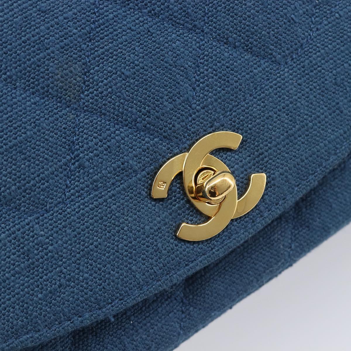 CHANEL Matelasse Chain Shoulder Bag Canvas Blue Gold CC Auth 208596SAM