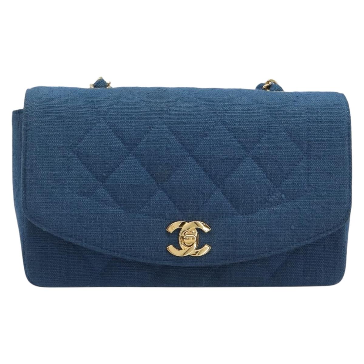 CHANEL Matelasse Chain Shoulder Bag Canvas Blue Gold CC Auth 208596SAM
