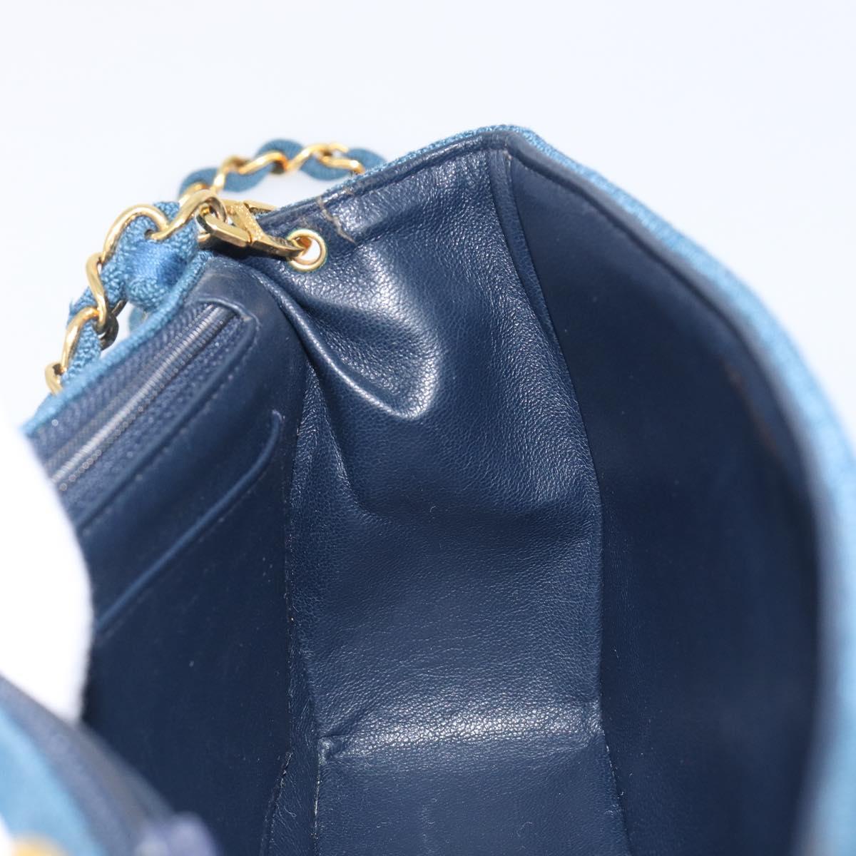 CHANEL Matelasse Chain Shoulder Bag Canvas Blue Gold CC Auth 208596SAM