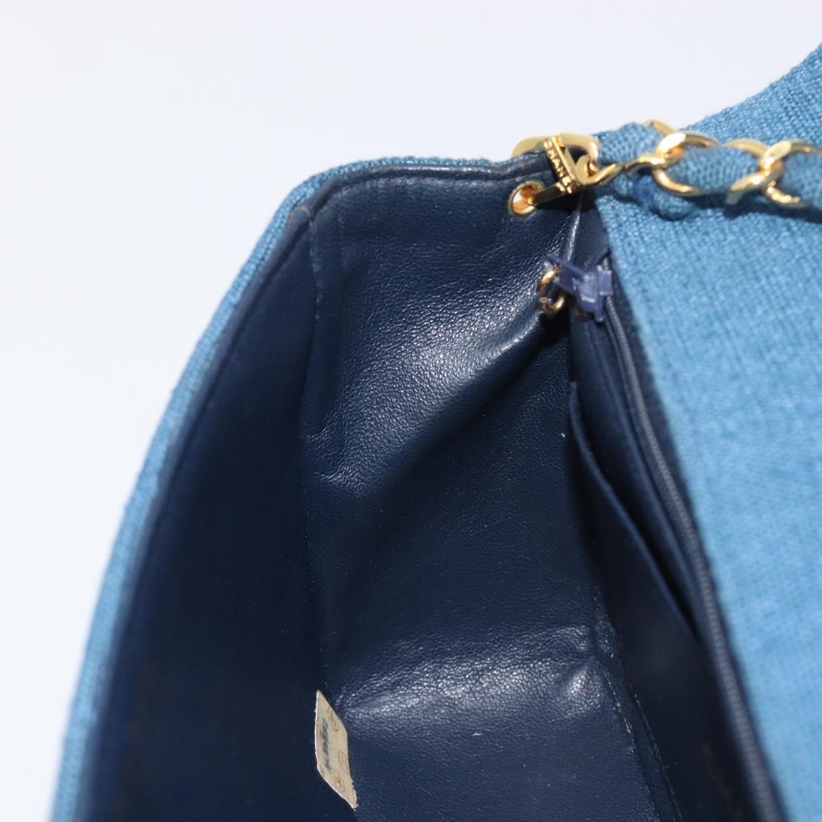 CHANEL Matelasse Chain Shoulder Bag Canvas Blue Gold CC Auth 208596SAM