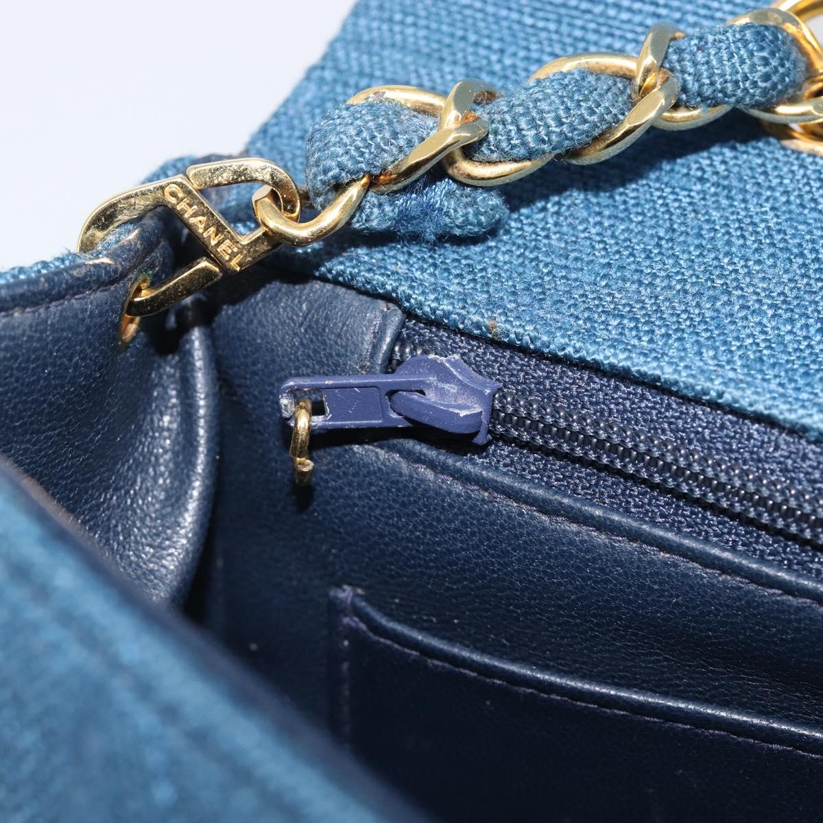 CHANEL Matelasse Chain Shoulder Bag Canvas Blue Gold CC Auth 208596SAM