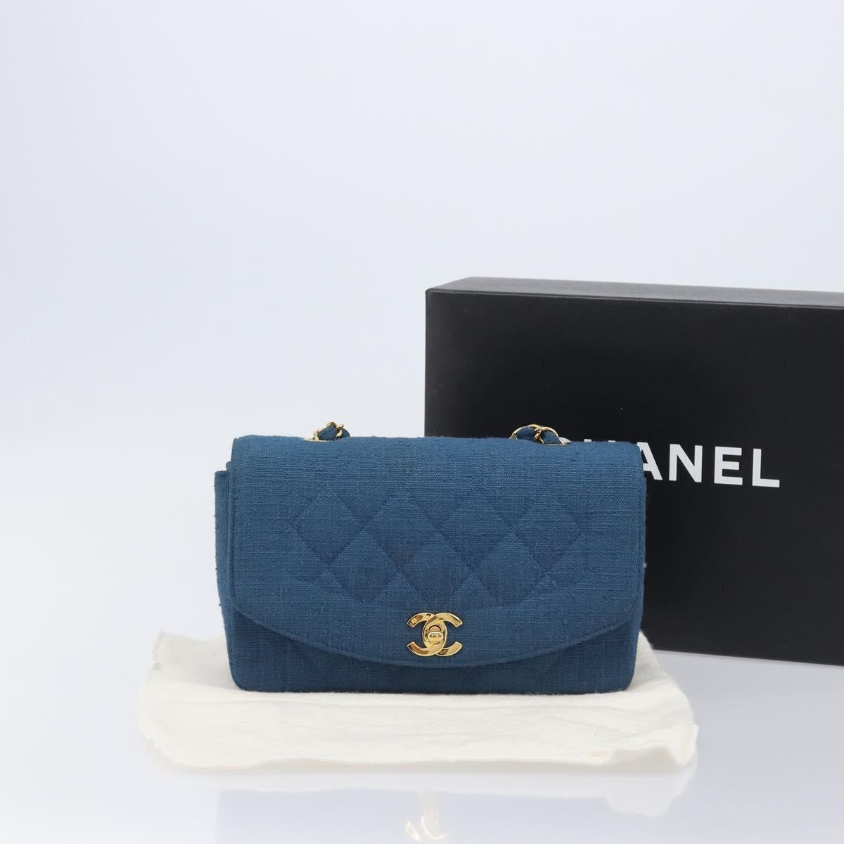 CHANEL Matelasse Chain Shoulder Bag Canvas Blue Gold CC Auth 208596SAM
