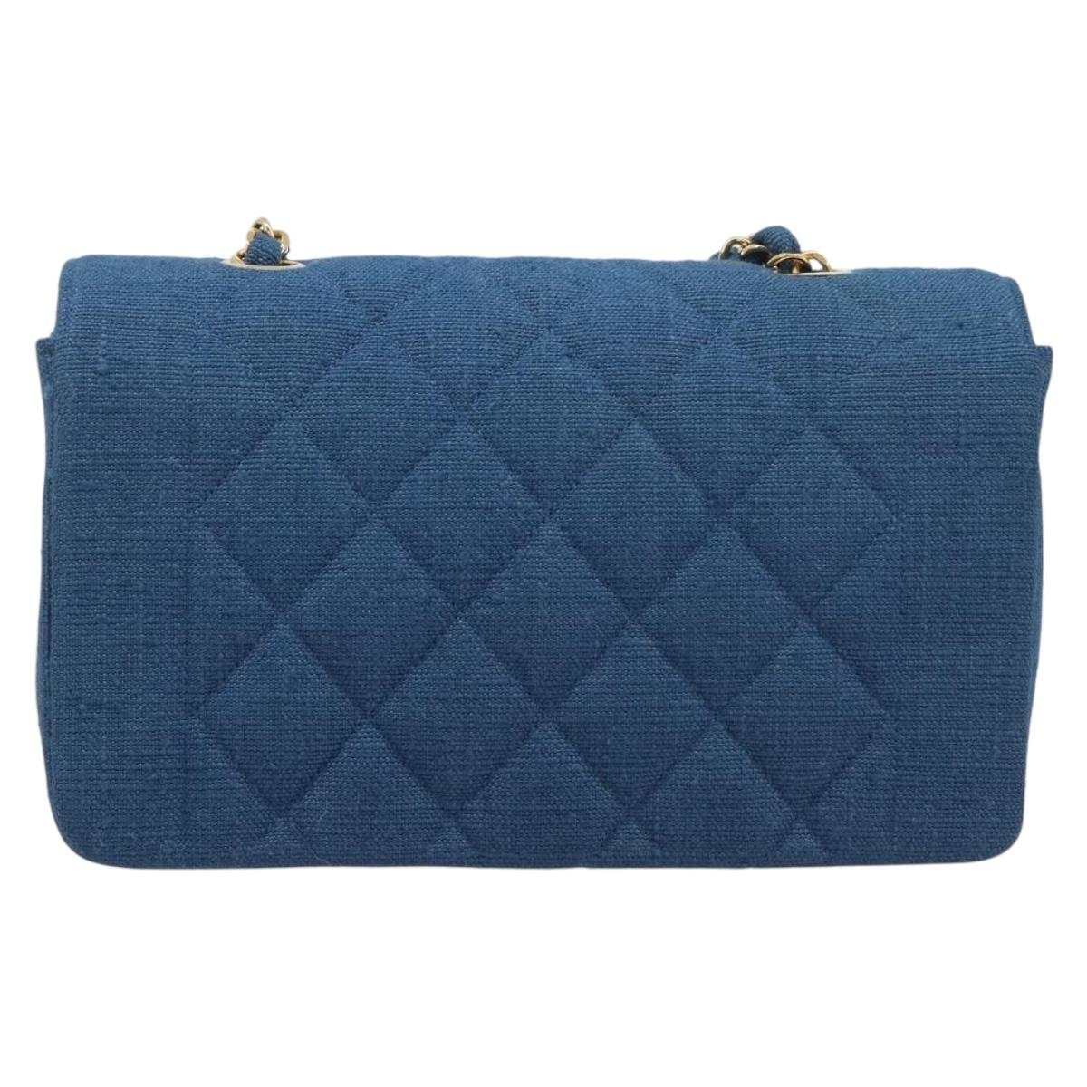 CHANEL Matelasse Chain Shoulder Bag Canvas Blue Gold CC Auth 208596SAM
