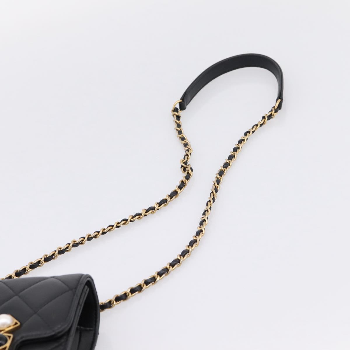 CHANEL Matelasse Shoulder Bag Calf Skin Black Champagne Gold CC Auth 208597SM